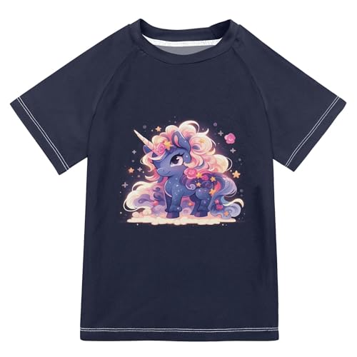 Funny Unicorns Florals Girl Bathing Suit Short Sleeves Swimwear Beach Tops 3T