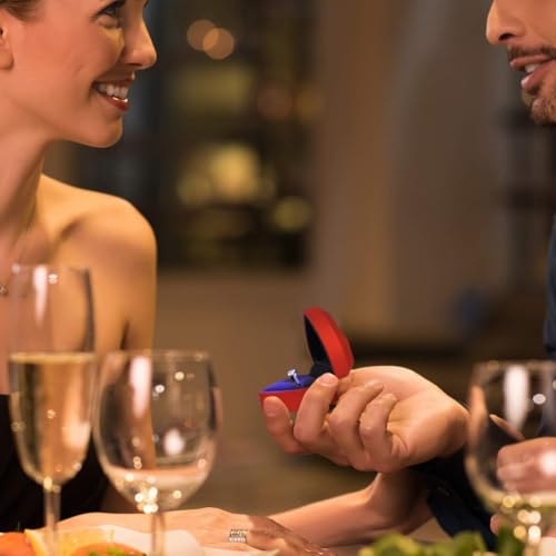 Image of Heart Ring Box with LED Light, Luxury LED Lighted Engagement Ring Box, Velvet Earrings Jewelry Case with Light, Jewelry Display Box for Wedding, Engagement, Proposal, Birthday and Anniversary-Red
