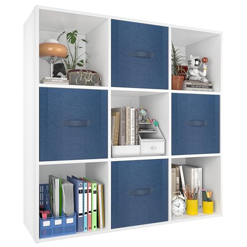 PrimeZone Stackable 9 Cube Storage Organizer: Wood Cubes Shelf Fits Cubby Bins - Square Cubicle...