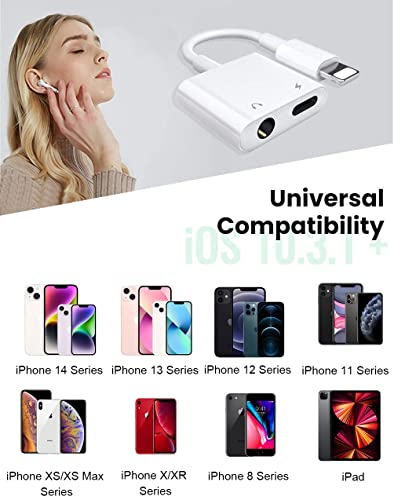[Apple Mfi Certified] Iphone Headphone Adapter 2 Pack, 2 In 1 Lightning To 3.5 Mm Headphone Jack Adapter Aux Audio & Charger Splitter Cable For Iphone 14 13 12 11 Xs Xr X 8 7 6 Ipad, Support Ios 16 #TOP2