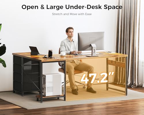 Image of AODK L Shaped Gaming Desk with 4 Drawers, 61 inch Reversible Home Office Desks with Power Outlets, L Shaped Computer Desk with USB Charging Port and Host Stand, Corner Desk, Easy to Assemble, Vintage