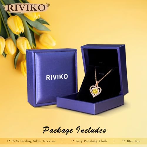 RIVIKO Heart Birthstone Pendant Necklace for Women 925 Sterling Silver Zirconia Rose Gold Plated November Necklaces Wedding Anniversary Mothers Day Jewelry Gifts For Her Mother Wife — view 5