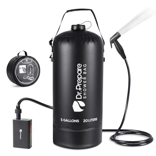 DR.PREPARE Portable Shower for Camping, 4/5 Gallons Camping Shower Bag, Portable Outdoor Shower with Pump for Hiking, Climbing, Pet Cleaning, Car Washing, Beach & Emergency