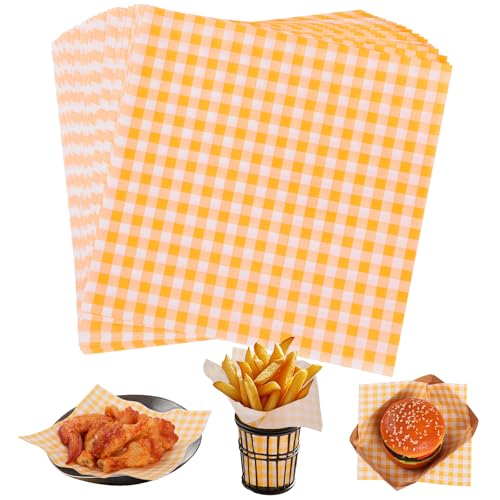 Simpeak Deli Paper 120 Sheets, 7x7\" Premium Wax Paper Sheets for Food, Grease Proof & Non-Stick Square Sheet for Food Sandwich Candy Fries Wrapping (Yellow)