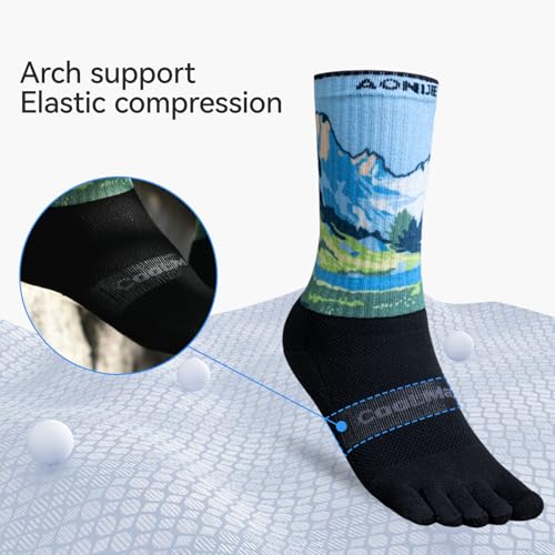 Image of AONIJIE Toe Socks for Men and Women Athletic Hiking Coolmax Socks with toes - Soft Comfortable and Moisture Wicking