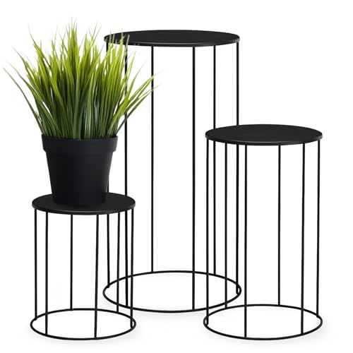Spetebo Metall Blumenhocker 3er Set rund schwarz - 39, 29 und 19 cm - Industrial Design...