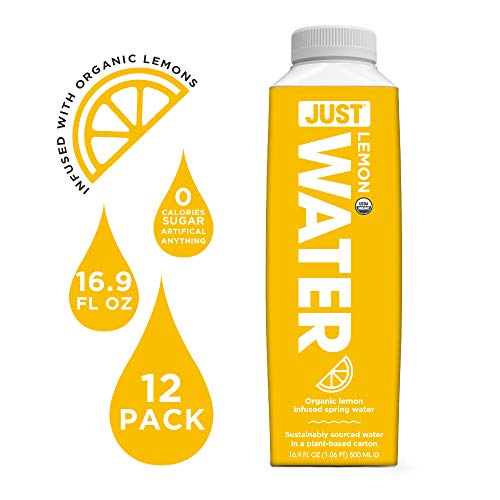 JUST Water Infused - Organic Fruit Flavored Spring Water - Eco-Friendly Boxed Bottled Water - Zero Sugar, Artificial Flavors, or Sweeteners, 8.0 Alkaline pH - Lemon, 16.9 Oz, (Pack of 12)