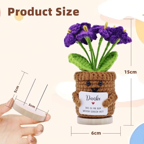Zefrorden Thanksgiving Gift Crochet Flowers Positive Potato German Lucky Charm, Small Farewell Gift for Friends and Colleagues, Pocket Hug with Emotional Support and Base