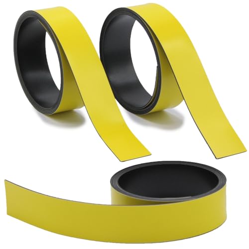 3x tiras magnéticas amarillas I aprox. 2 cm x 1 m cinta magnética para marcar dividir en pizarras blancas estantes de almacenamiento calendarios I fácil de cortar etiquetas magnéticas I mag254