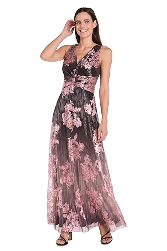 Elegant Ombre Floral Pleated Maxi Dress W/Waistband Accent & V-Neck2