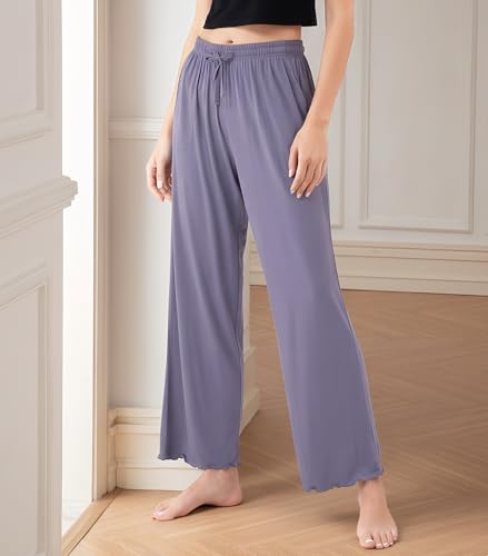 Image of DAVID ARCHY Women Pajama Pants Bamboo Rayon Comfy Cooling Lounge Sleep Flowy Casual Wide Leg Pj Bottom with Pockets 1 /2 Pack