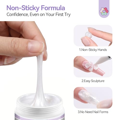 Image of SAVILAND Non-Sticky Solid Builder Nail Gel Kit: HEMA-Free Sculpting Gels for Nail Art with Sequins Sculpture Pen for 3D Gel Nails Art Carving Extension Overlays Starters DIY Home Satin White 2.02oz