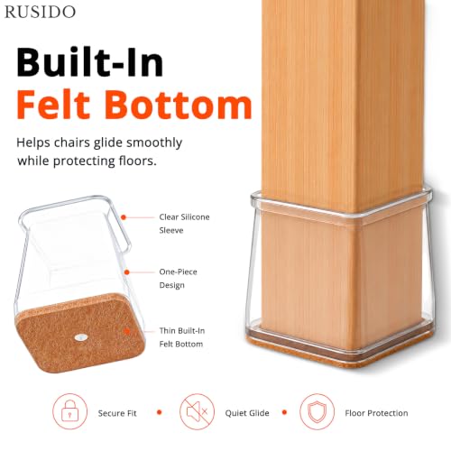 Image of Chair Leg Floor Protectors Square for Hardwood Floors 35 Pcs Large | Furniture Leg Felt Pads Caps Covers, Protect Wooden Floors from Scratching, Glide Easily (Fit:1-1 /16 inch to 1-5 /8 inch)
