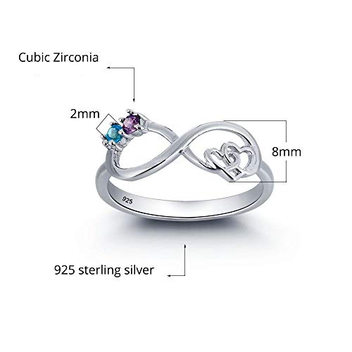 Glamcarat Sterling Silver Personalized Ring 2 Birthstones Customized Engraved Mothers Jewelry For Women Infinity Name Ring Promise Ring For Her Family Jewelry (Sterling-Silver, 7) #TOP4