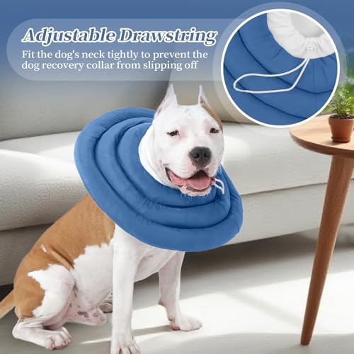 Image of IDOMIK Dog Recovery Collar, Waterproof Soft Dog Cone After Surgery, Comfy Protective Elizabethan Collar Alternative for Dogs Cats, Adjustable Pet Neck Donut Cone Anti-Licking Biting Wounds,Navy,XL