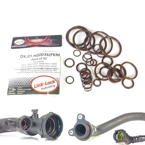 LINK-LOCK 32PCS FKM Viton OK.01.H0003S Engine coolant Pipe-Water Hose O-Ring Kit 11537590575 07141696931 11427590576 for BMW N55 F10 F11 F07 535I 535GT
