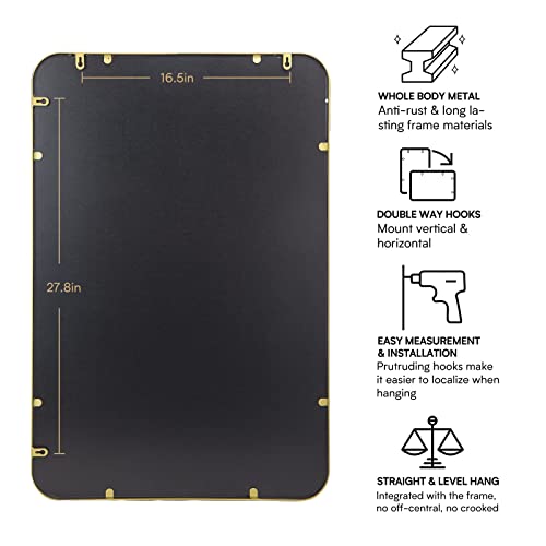 Howofurn 24’’X36’’ Bathroom Mirror, Gold Mirrors For Wall, Rectangular Wall Mount Mirror For Bathroom, Metal Gold Frame, Gourd Hooks, Vertical & Horizontal Hung For Bedroom, Bathroom, Living Room #TOP5