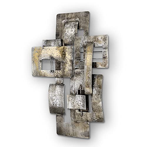 House of Arts Zoccolino 3D Wandbild Wanddeko Metall Moderne Deko in Gold Silber Grau 60x80cm