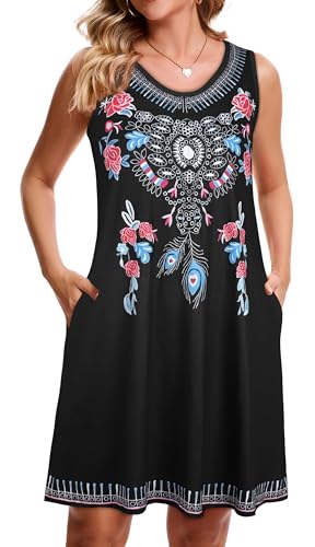 Image of CHICGAL Womens Summer Dresses Casual Sleeveless Loose T Shirt V Neck Sundress Swing Beach Cover Up with Pockets 2026