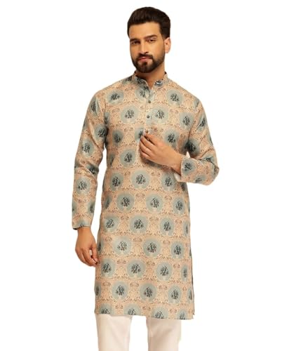 Image of SOJANYA (Since 1958 Men's Cotton Linen Geometric Print Long Kurta