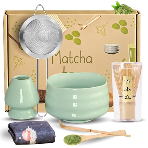 Matcha Kit, Matcha Whisk Set, 7 Pcs Matcha Bowl with Spout, Matcha Set, Matcha Tea Set for Matcha Tea Ceremony, Matcha Whisk and Bowl for Making Breakfast/Matcha Latte, Matcha Set Whisk and Bowl