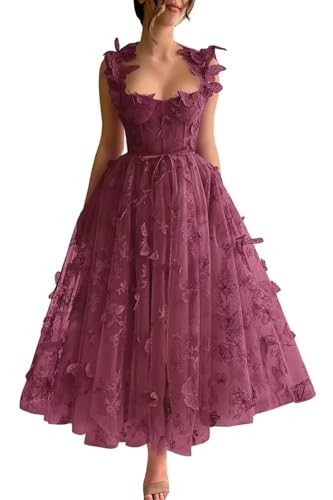 3D Butterfly Tulle Prom Dress 2025 A Line Floral Spaghetti Strap Pary Dresses for Teens