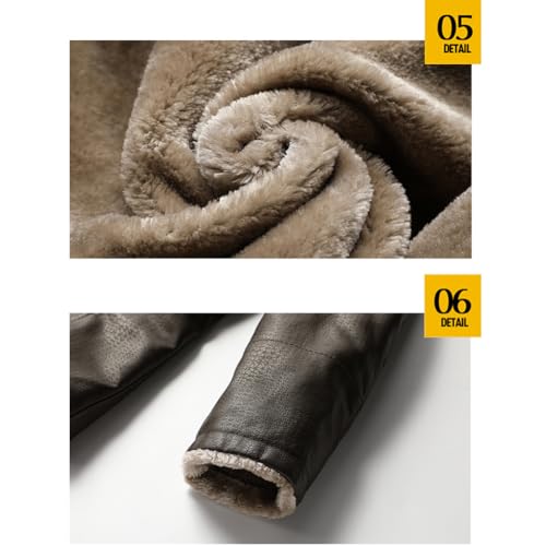 Image of Men's Faux Leather Jacket Thick Faux Fur Shearling Lapel Collar Botton Down Long Trench Coats Black Brown