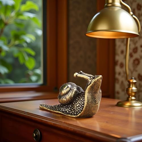 Brass Snail Figurine – Intricately Crafted Antique-Style Decorative Desk Accessory for Office &amp; Home | Indoor/Outdoor Deco