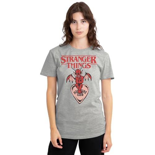 T-shirt Stranger Things Hellfire Heart pour femme couleur gris chiné Athletic Heather