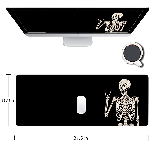 Large Mouse Pad, Extended Gaming Mousepad, Non-Slip Rubber Base Keyboard Mouse Mat Desk Pad for Gamer, Laptop, Office & Home, 31.5 x 11.8 in, Black Skull - Image 3