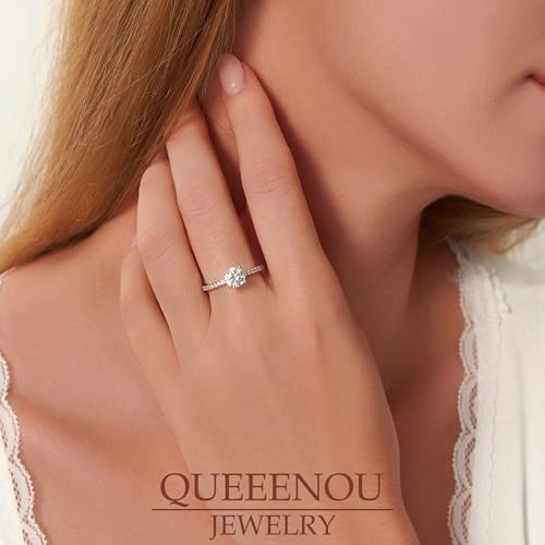 Moissanite Engagement Rings for Women, 925 Sterling Silver with 18K White Gold Plated Half Eternity Jewelry, 1CT D Color VVS1 Clarity Diamond Anniversary Wedding, Promise Rings for Her, Size 5-93