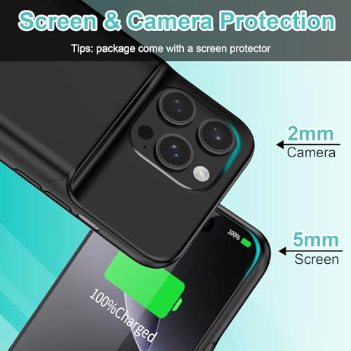 Funda batería iPhone 16 Pro Max portátil recargable de 13800 mAh con carcasa protectora negra 6
