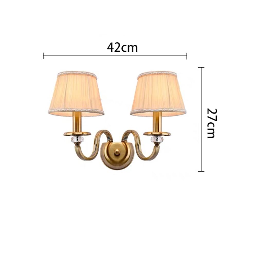 Wandleuchte aus antikem Messing, Retro-Stil, rustikaler Stil, mit Lampenschirm aus Plissee-Stoff, Mitte des Jahrhunderts, aus Kristall, E14, dekorative Lampe für Schlafzimmer, 2 Kopf