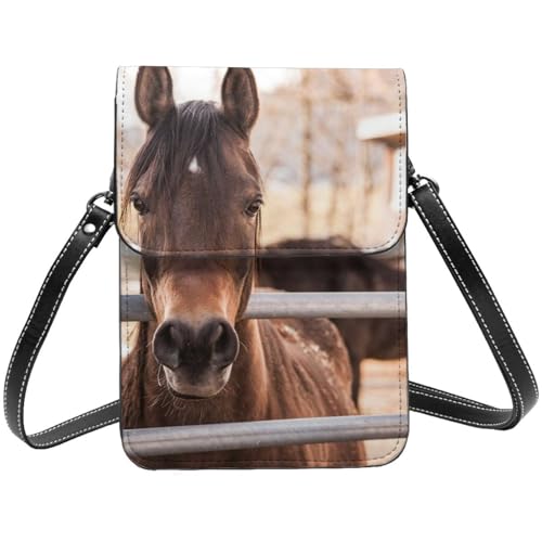 Sac bandoulière téléphone portable fille femme cuir noir motif cheval