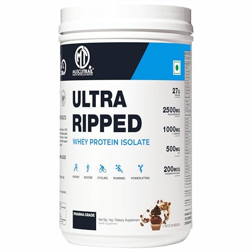 MuscleTrail Pharma Grade Ultra Ripped Whey Protein Isolate - Premium Protein for Men & Women - 27g Protein - Supports Muscle Growth, Strength & Recovery - L-Carnitine (1Kg,Mocca Socca)