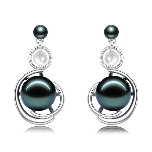 TIGERRIDER Black and White Pearl 925 Sterling Silver Earrings Jewelry Gift for Women Birthday Christmas