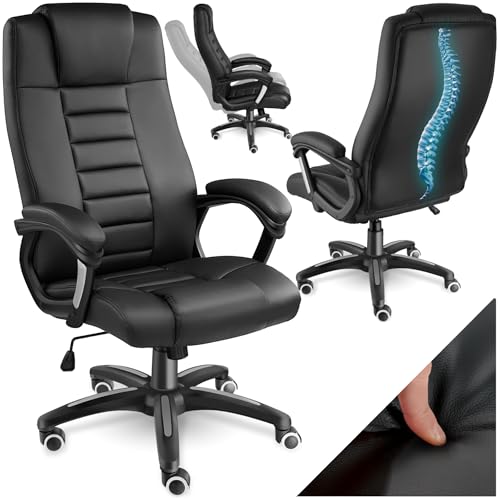tectake® Silla DE Oficina ERGONÓMICA, Sillón Giratorio Ajustable, Acolchado Extra Grueso de 12cm, Base con Ruedas, Alta Durabilidad, Fácil de Montar, Ergonomía Superior, Silla de Escritorio   Negro