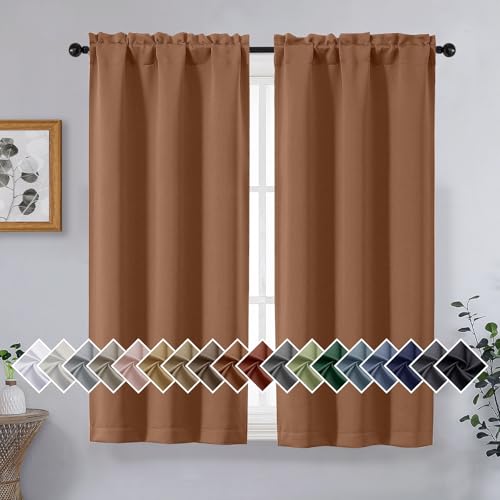 Image of Sun Baked Short Blackout Curtains for Bedroom 45 Inches Long 2 Panels, Solid Thermal Insulated Blackout Curtains, Energy Saving Soft Fabric Window Drapes, Dual Rod Pocket, 2x40Wx45L Inches