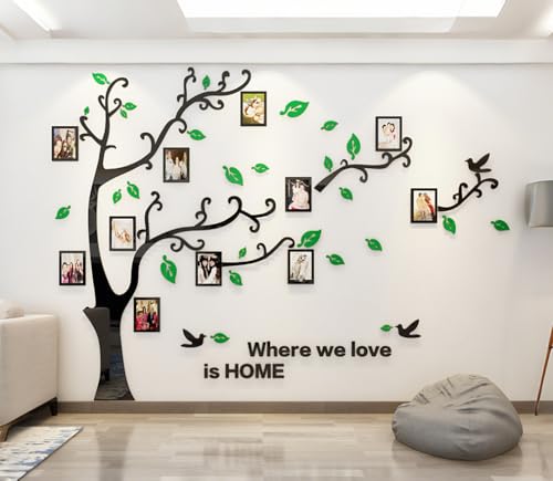 3D Tree Wall Stickers - DIY Photo Frame Tree Wall Decal Family Photo Frame Sticker Murals Wall Décor for Nursery Living Room Bedroom TV Background Home Decorations (L:9169in, Green Right)