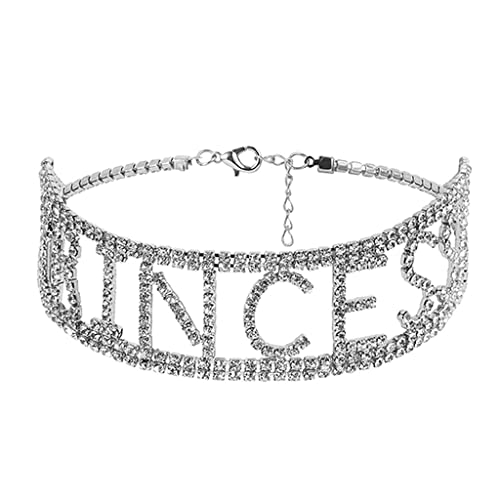 Oshhni Collier Strass, Chaîne avec Collier de Lettres Princesse, Cadeau pour - Argent Blanc Cover