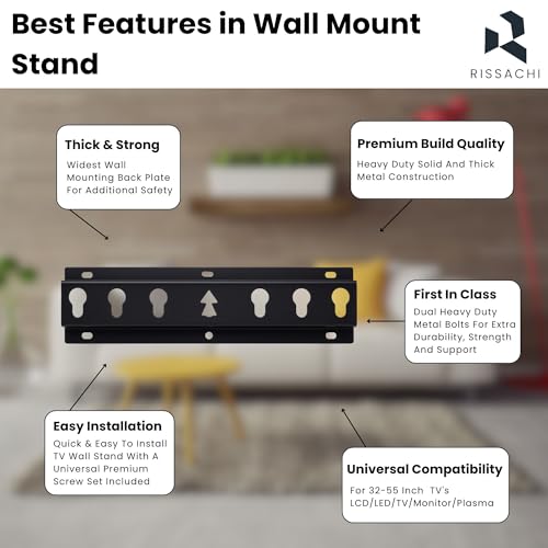 Image of RISSACHI TV Stand | Universal Wall Mount TV Stand with VESA Mount for 32 to 55 Inch TVs | Space-Saving & Adjustable Bracket
