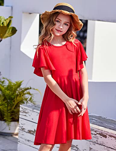 Arshiner Girl's Summer Dresses Ruffle Short Sleeve Swing Flowy Midi Casual Sundress with Pockets3