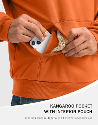 Pudolla Men's Sherpa Lined Sweatshirts Warm Soft Crewneck Sweatshirts Heavyweight Winter Pullover Kangaroo with Pouch Pocket4