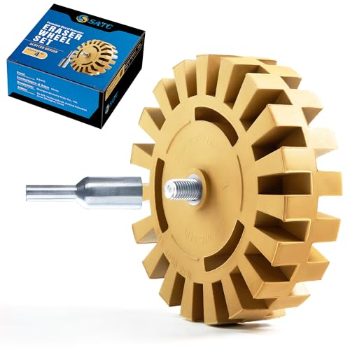 S SATC Eraser Wheel 4 Inch Decal Remover Eraser Wheel 1 Pack with Adapter Rubber Eraser Wheel for Drill Removing Decals Adhesives Pinstriping Stickers