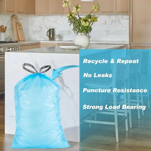 Image of 200 Count for Code G Blue & White Compatible with simpIehuman Code G 8-9 Gallon 1.2 Mil THICK Heavy Duty with Reinforced Drawstring Tear Resistant White 100 & Blue 100 Total 200 Count GRAND SAVE!