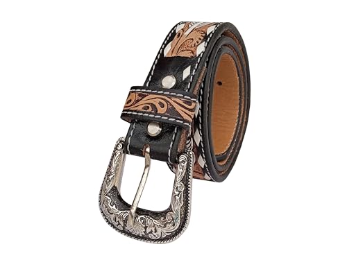 Kids Western Belt Tooled Hand Finished Genuine Leather Belt For Petite Women, Girls and Boys with Buckstich 40IS0024