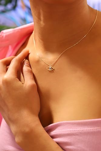 Evil Eye Necklace, 14K Solid Gold Eye Necklace, Dainty initial Evil Eye Pendant, Minimalist 14K Gold Evil Eye Pendant, Birthday Gift2