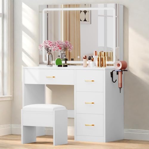 DWVO Makeup Vanity with Large LED Lighted Mirror