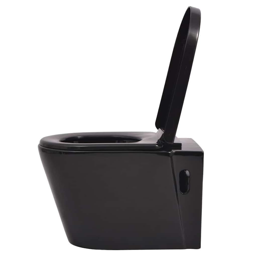 Inodoro de pared con cisterna empotrada, inodoro colgante de cerámica negra, asiento de cierre suave, función de ahorro de agua, diseño moderno