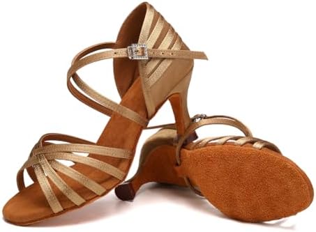 AOQUNFS Women Latin Dance Shoes Satin Professional Ballroom Salsa Practice Performance Dancing Shoes,2324,Beige-7.5,US 7.5 | Image 4